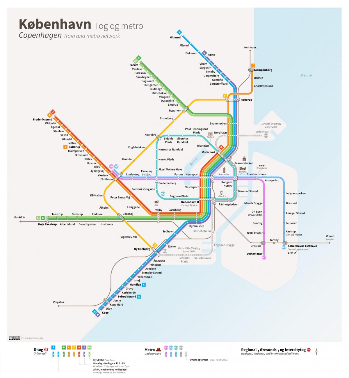 Mapa stacji metra w Kopenhadze