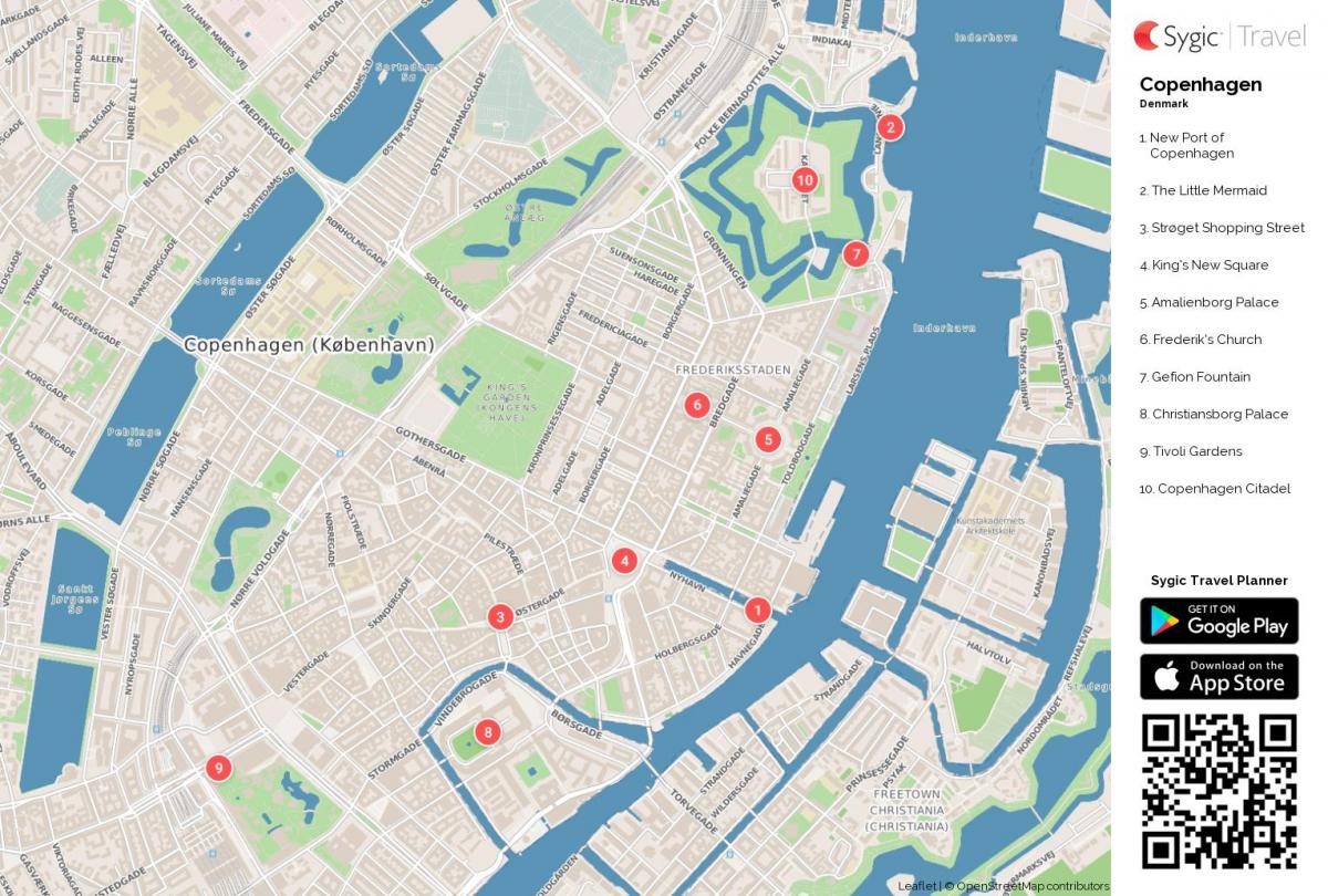 Mapa pieszych wycieczek po Kopenhadze