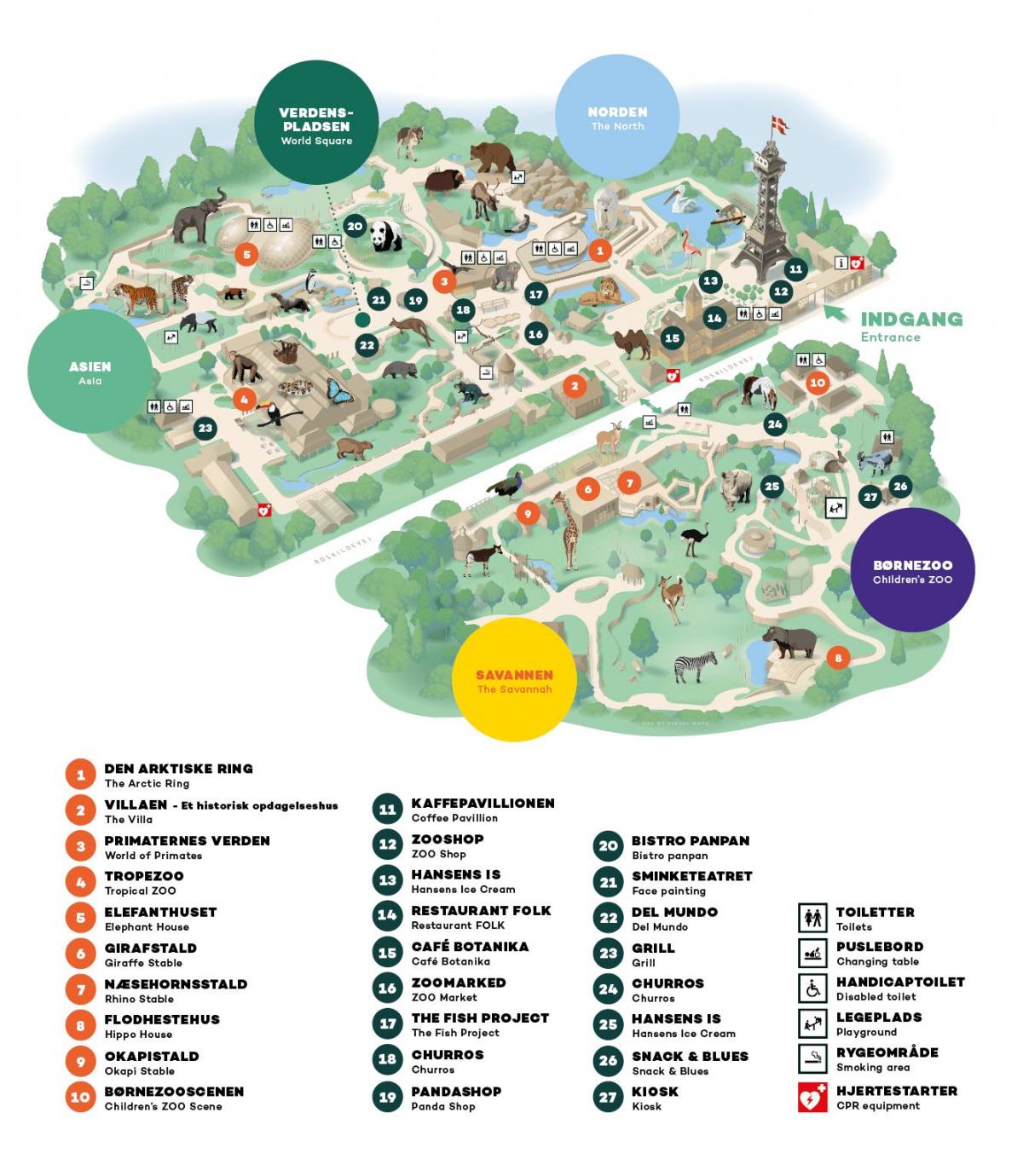 Mapa parku zoologicznego w Kopenhadze
